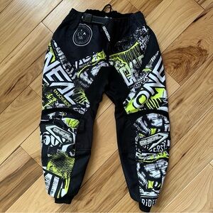 EUC O'Neal Graphic Motocross Element Pants Black, White & Neon Yellow Youth 5/6